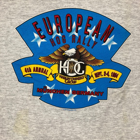 Vintage Harley Davidson Shirt Mens XL Gray 1994 European Hog Rally Single Stitch - Picture 3 of 14